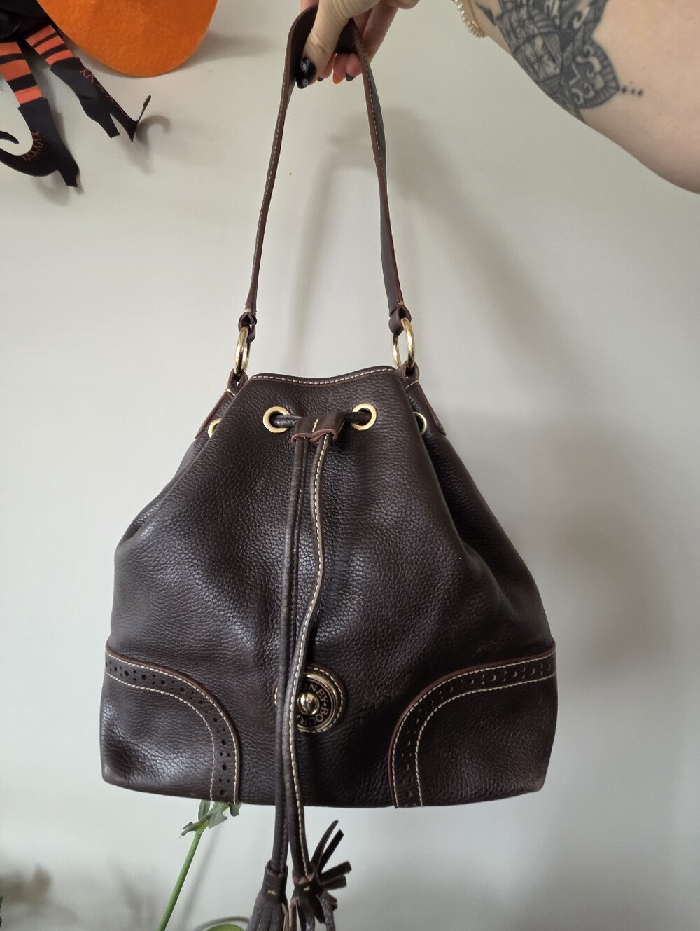 Vintage Dooney & Bourke Pebbled Leather Drawstring Bucket Bag *Read Condition
